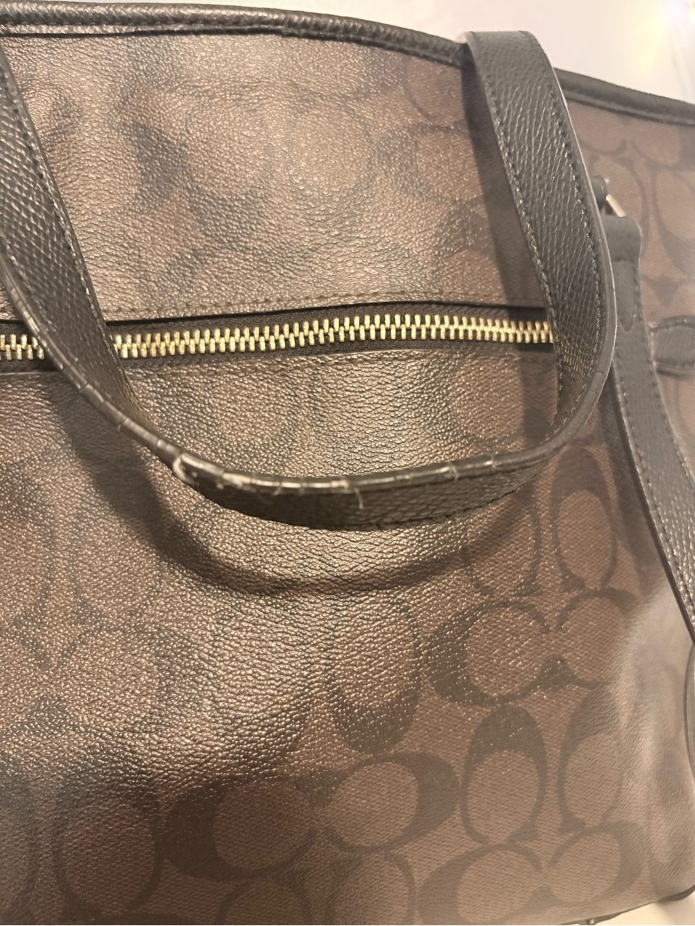 Coach Dark Brown Signature Canvas Tote with Black Trim - Picture 3 of 6